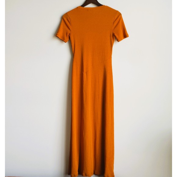 TopShop A-line midi dress Brown Lined Side Split Stretch 6 Small - Picture 3 of 7